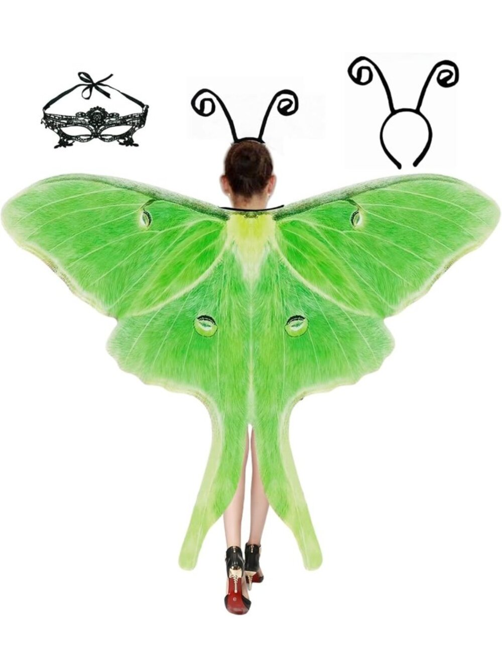 Women's Halloween Butterfly Wings Costume Set with Mask & Headband - 3pcs Moth